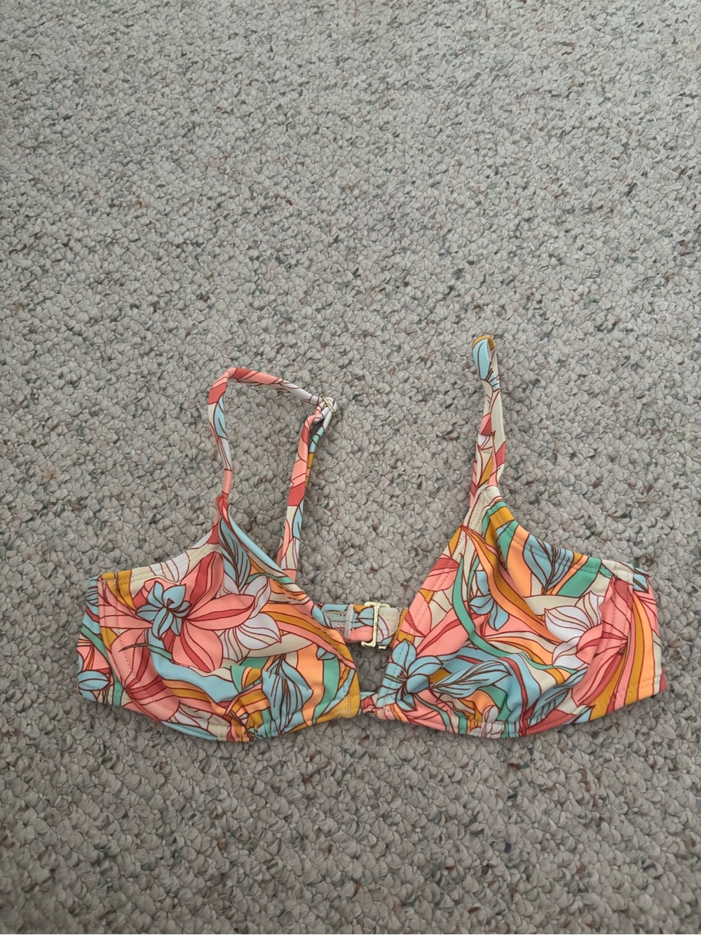 Xhilaration Coral, Teal & Yellow Striped Bikini Top